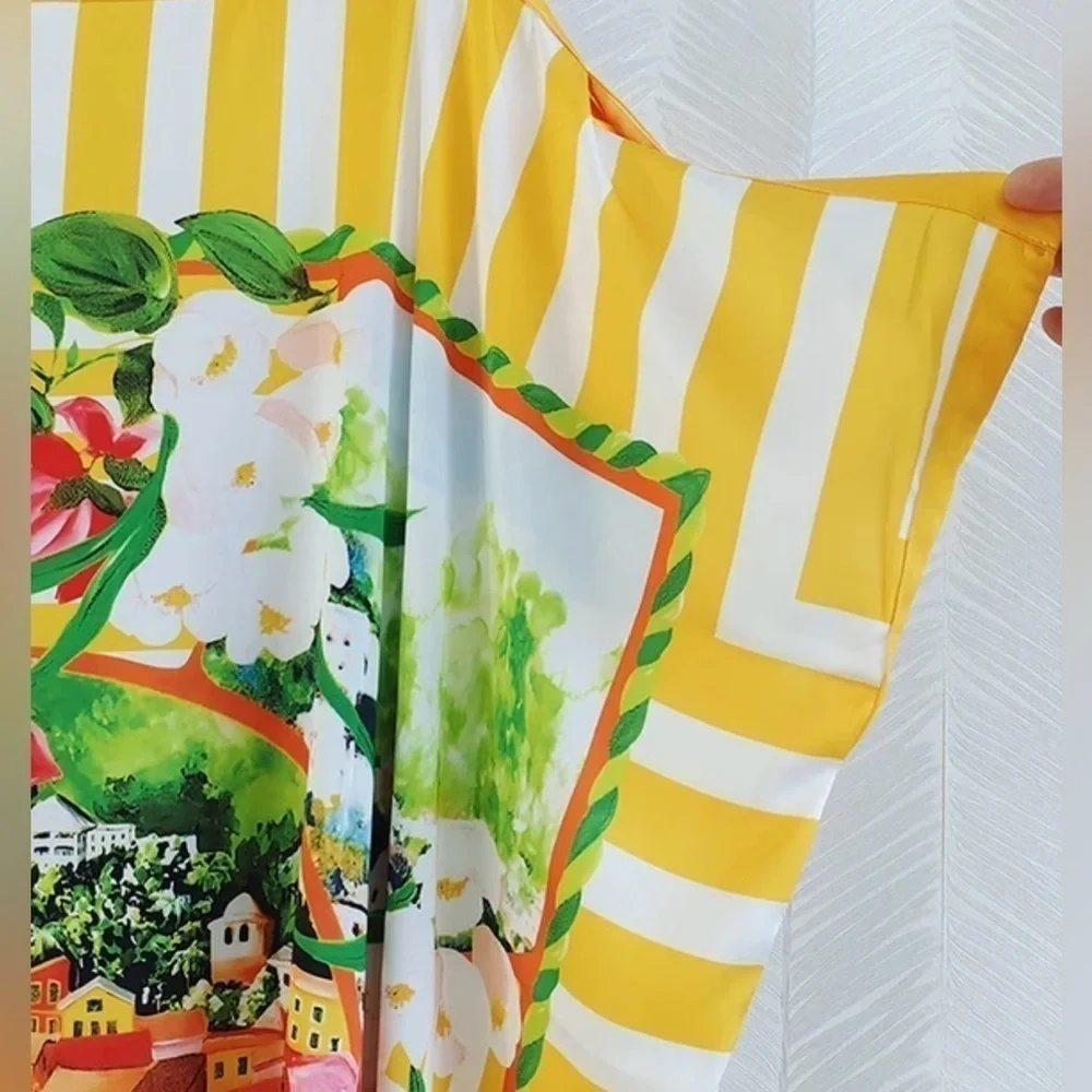 Portofino Riviera Tropical Pattern Oversized Casual Midi Dress - Picture 7 of 16